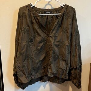 Madewell Olive Embroidered Blouse